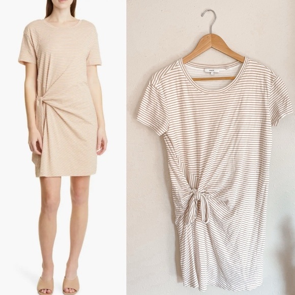 Vince | Striped Cotton Tie Waist Stretchy T Shirt Dress - Picture 1 of 12